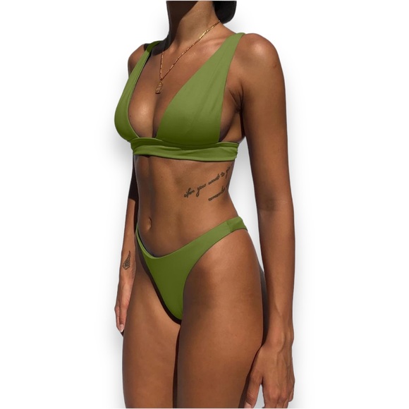 NEW Olive Green Sexy Triangle Bikini Set Women’s 2 Piece Swimsuit Bathing Suit L - Picture 3 of 5